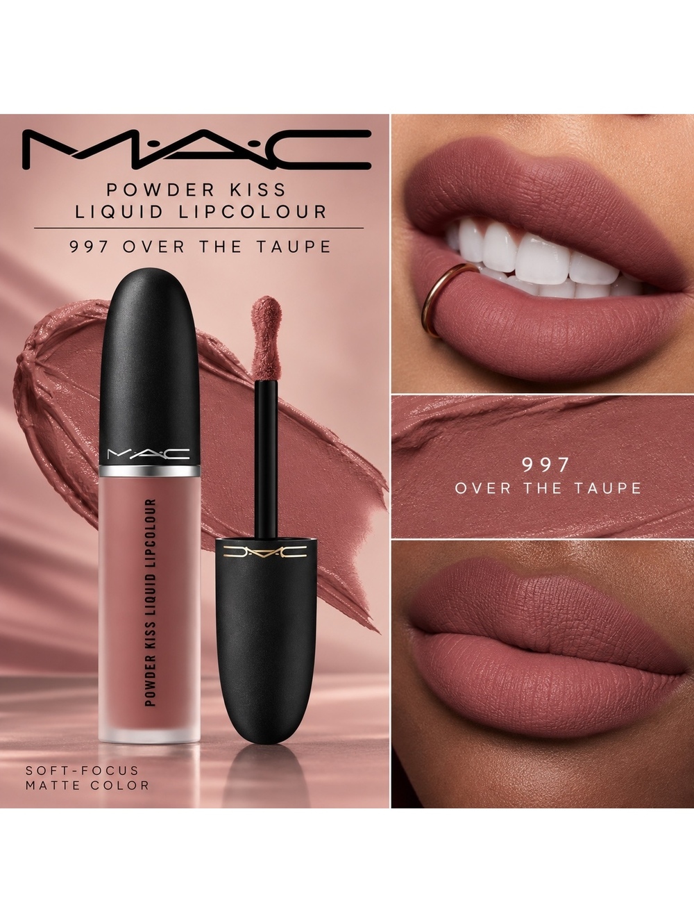 MAC Powder Kiss Liquid Lipcolour – 997 Over The Taupe • Brand New in Box •